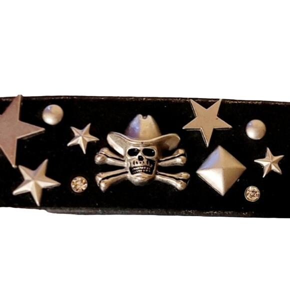 Skull and Crossbones With Cowboy Hat Leather Rhinestone Studded B… - Picture 2 of 7